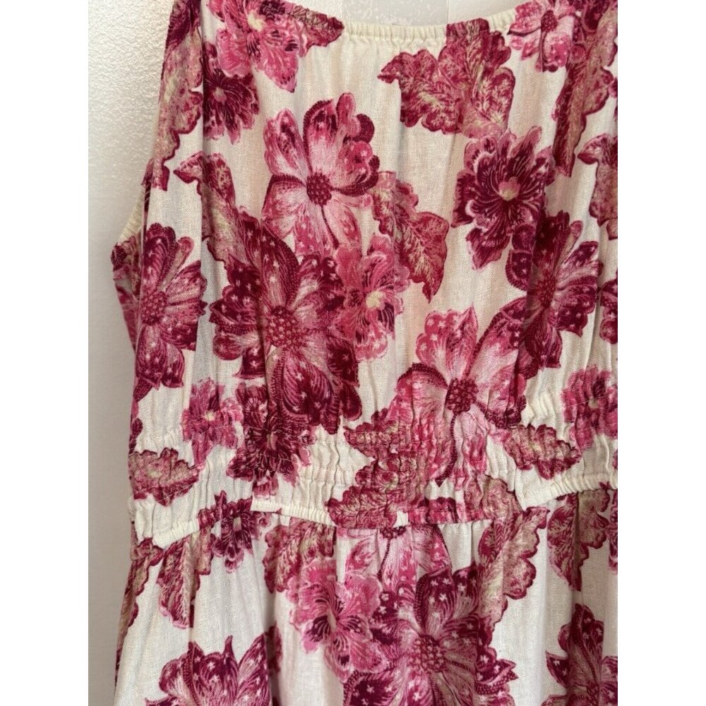 Old Navy Women Waist-Defined Floral Linen Smocked Midi Cami Dress Size 3X Spring - Picture 3 of 11
